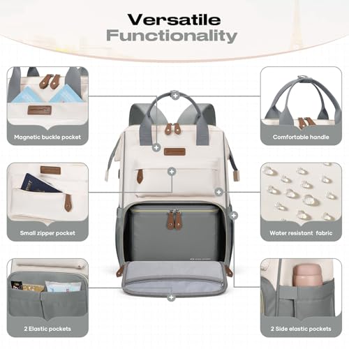 Maelstrom Travel Backpack for Women Men,Laptop Backpack Fits 15.6-17.3 Inch Laptop, Nurse/Work Bag with Insulated Lunch Box (Gray-beige) - color: Gray-beige
