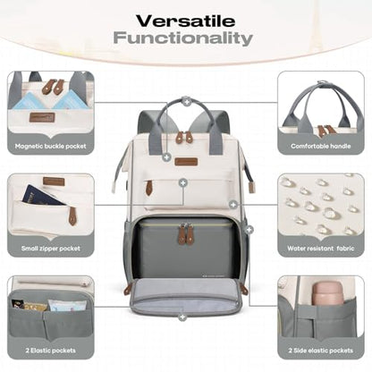 Maelstrom Travel Backpack for Women Men,Laptop Backpack Fits 15.6-17.3 Inch Laptop, Nurse/Work Bag with Insulated Lunch Box (Gray-beige) - color: Gray-beige