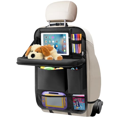Car Backseat Organizer with Tablet Holder, 6 Storage Pockets Seat Back Protector with Foldable Tray, Kick Mats Back Seat Cover for Kids Toddlers, Travel Accessories, 1 Pc - color: Black, size: 1Pack