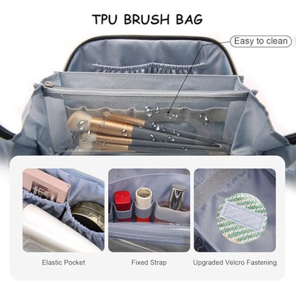 BOYATU Travel Makeup Bag Cosmetic Bag for Women: 3 Pcs Set Make up Bag with Compartments - Waterproof Vegan Leather Toiletry Bags with Handle - Makeup Organizer for Travel Essentials(C-2-Green) - color: C-2-Green
