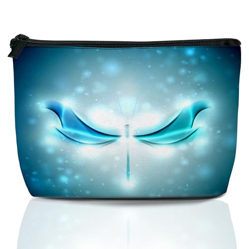 Blue Glowing Dragonfly Cosmetic Bag Abstract Makeup Bags,Travel Make up Bags for Women Girls Cute Zipper Pouch Toiletry Organizer Bag Travel Essentials - color: Blue Glowing Dragonfly