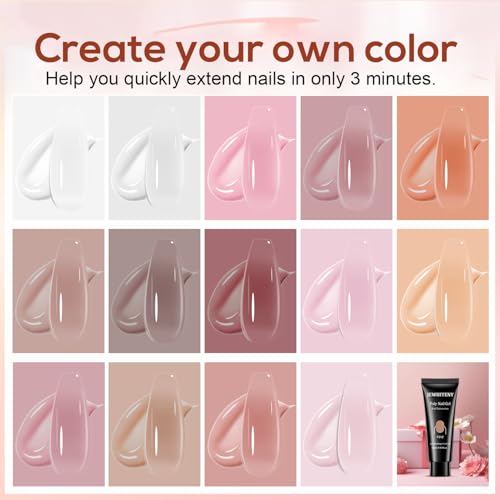 JEWHITENY Poly Extension Gel Kit With 48W LED Nail Lamp 14 Colors Builder Extension Gel All-in-One French Kit Nail Art Design Beginner Kit - color: A02