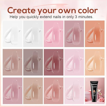 JEWHITENY Poly Extension Gel Kit With 48W LED Nail Lamp 14 Colors Builder Extension Gel All-in-One French Kit Nail Art Design Beginner Kit - color: A02