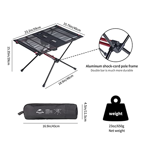 Naturehike FT07 Ultralight Camping Table, 1.6 LBS Portable Backpacking Table with Carry Bag & Cup Holder, Folding Mesh Camp Table for Camping Picnic Beach Fishing