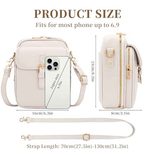 Small Crossbody Bags for Women, Vegan Leather Messenger Bag Anti Theft, Shoulder Bag with Card Slots - color: White