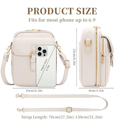 Small Crossbody Bags for Women, Vegan Leather Messenger Bag Anti Theft, Shoulder Bag with Card Slots - color: White