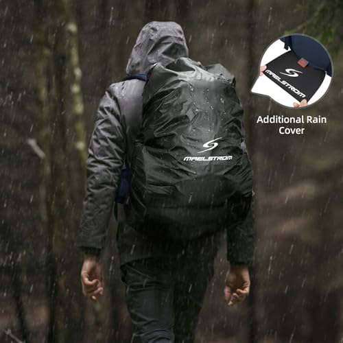 Maelstrom Hiking Backpack, 40L Waterproof Camping Daypack for Men and Women, Lightweight Travel Pack with Rain Cover (Blue) - color: Blue