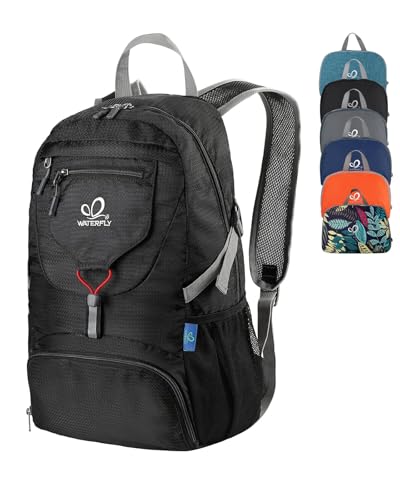 WATERFLY Small Lightweight Packable Backpack: 20l Ultra Light Foldable Travel Hiking Camping Daypack Day Pack for Man Woman - color: Black