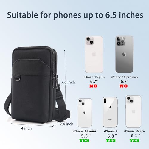Travel Cell Phone Pouch Belt Pouch, Phone Holster Crossbody Bag with Shoulder Strap for iPhone Case Holder for Hand with Neck Lanyard Smartphone Walking Passport Wallet | with Shoulder Strap - color: Double Black