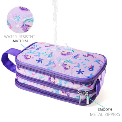Kids Toiletry Bag for Girls, Travel Toiletry Bag for Little Young Girls Cosmetic Bag Makeup Bag Waterproof Hanging Wash Bag Toddler Toiletries, Mermaid Purple - color: Mermaid-Purple