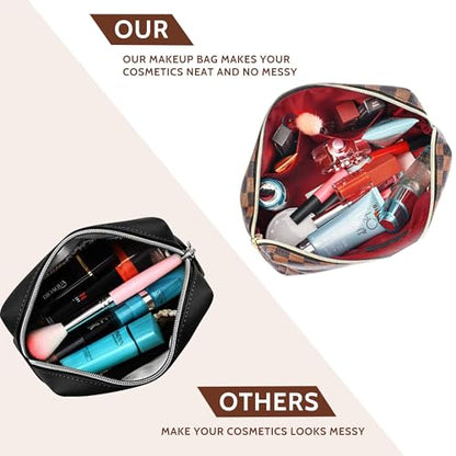 BAGCRAZY Large Makeup Bag, Travel Cosmetic Bag Set 2 Pack, Waterproof PU Leather Toiletry Bag for Women, Portable Makeup Organizer for Travel and Daily Use