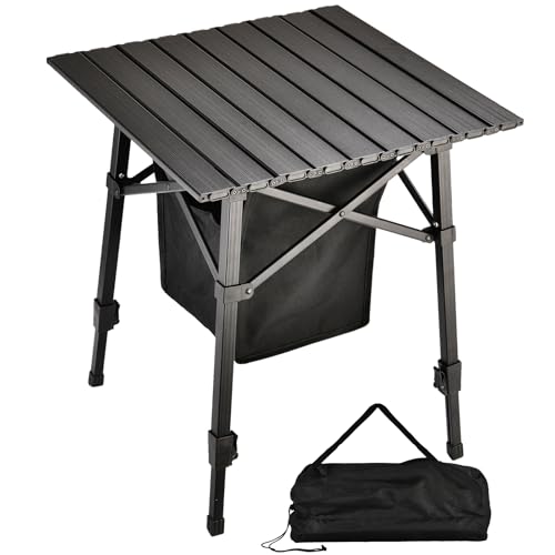 Aluminum Camping Side Table, Compact Folding Outdoor Portable Beach Small Camp Table with Carry Bag and Storage, Picnic, Hiking, Fishing, Grill (Black) - color: Black, size: Medium