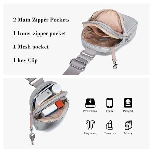 INICAT Anti Theft Crossbody Bags for Women Travel Small Sling Bag Fanny Packs Cross Body Purses Everyday - color: Gray White Antitheft, size: Large