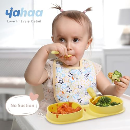 Silicone Foldable Novelty Dinner Plates, Baby Plates Travel Essential with Forks and Spoons, Microwave & Dishwasher Safe, Lemon - color: Lemon, style: No-Suction