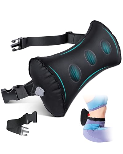 Inflatable Lumbar Pillow for Airplane Travel Lumbar Support Pillow for Car, Office Chair Back Support Office Chair Back Support for Reducing Lower Back Pain (Black) - color: Black