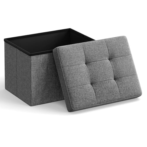 SONGMICS Mazie Collection - Small Folding Storage Ottoman, Foot Rest Stool, 12.2 x 16.1 x 12.2 Inches, 286 lb Load Capacity, for Living Room, Bedroom, Home Office, Dorm, Dark Gray ULSF102G01 - color: Dark Gray, size: 12.2"D x 16.1"W x 12.2"H