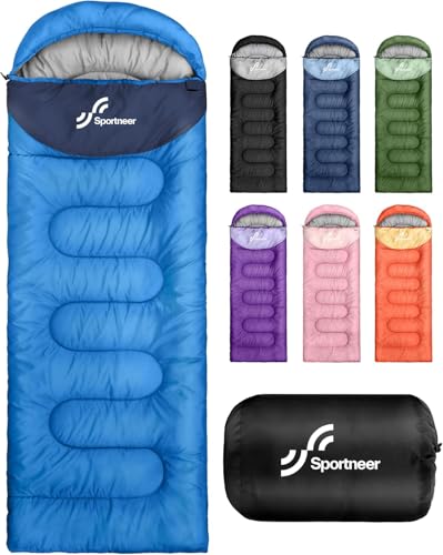 Sportneer Sleeping Bag for Adults & Kids, Cold Weather & Warm Waterproof Camping Sleeping Bag, Compact Portable for Camping Hiking & Travel - color: Light Blue + Dark Blue, size: 4.4lbs, 32-65℉