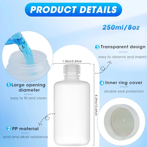 8oz/250ml Plastic Sample Bottles with caps, Wide Mouth Reagent Bottle with Lids Leak Proof Containers Water Sample Bottles for Laboratories, Travel(5Pcs) - style: 250ML-5pcs