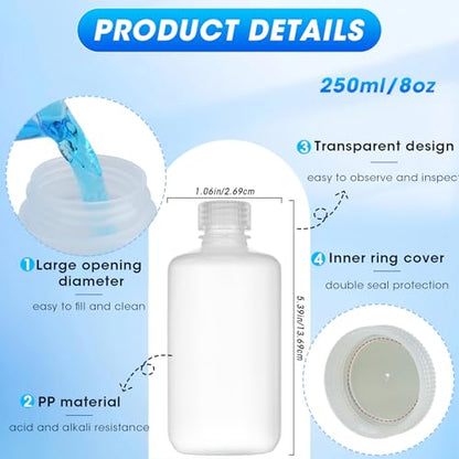8oz/250ml Plastic Sample Bottles with caps, Wide Mouth Reagent Bottle with Lids Leak Proof Containers Water Sample Bottles for Laboratories, Travel(5Pcs) - style: 250ML-5pcs
