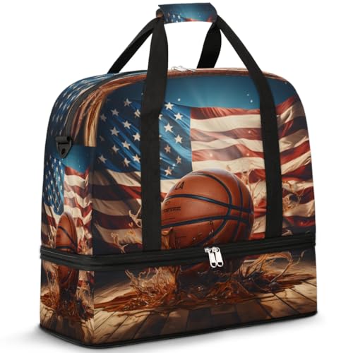 Travel Duffel Bag Basketball Design Weekender Bag with Shoe Compartment Foldable Overnight Bags for Travel Sports Lightweight Gym Bags for Men Women - color: Basketball Design