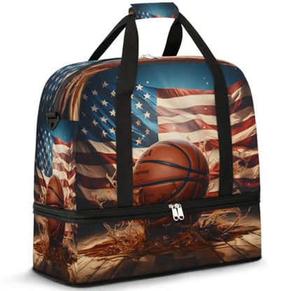 Travel Duffel Bag Basketball Design Weekender Bag with Shoe Compartment Foldable Overnight Bags for Travel Sports Lightweight Gym Bags for Men Women - color: Basketball Design