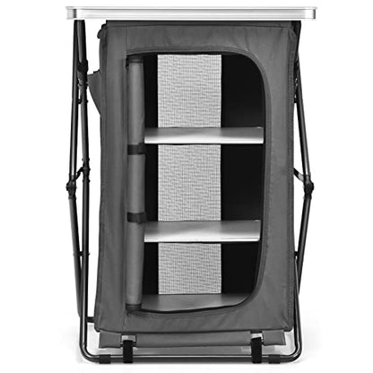 Giantex Folding Camping Storage Cabinet with 3 Shelves and Carry Bag, Portable Outdoor Organizer Kitchen Table, Quick Set-up for BBQ, Picnic, Backyard, Compact Pop-Up Cupboard, 35''H - size: 35''H