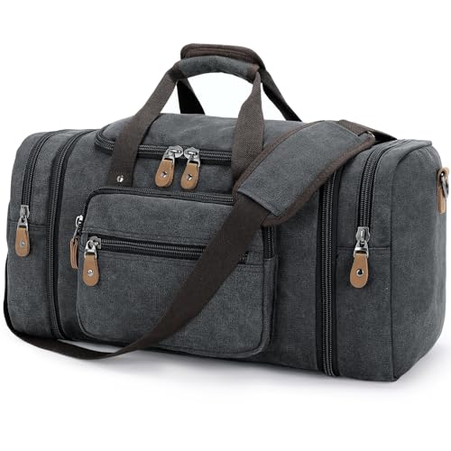 Gonex Canvas Duffle Bag for Travel 50L Expandable Duffel Weekend Overnight Bag men (Dark Gray) - color: Dark Grey, size: Large-50L (Without Shoe Compartment)