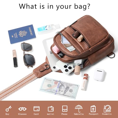 Leresas Sling Bag for Women Crossbody Bags Fanny Packs Over Shoulder Bag Sling Purse Backpack Vegan Leather Travel Handbag Purse Gifts Brown - color: Brown