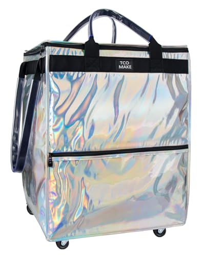(Large, Phantom White) Reusable Grocery Bag on Wheels, Shopping Bags with Wheels and Handle, Folding Rolling Tote, Zipper Cover, Carries Up to 76 LBS, for Laundry, Picnic - color: Phantom White, size: Large
