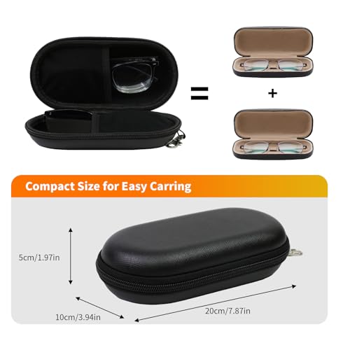 Double Eyeglasses Case, Hard Shell Dual Sunglasses Organizer with Zipper Clip Travel Glasses Storage for Women Men - color: Black
