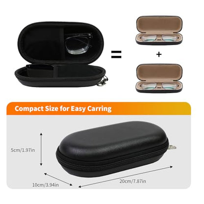 Double Eyeglasses Case, Hard Shell Dual Sunglasses Organizer with Zipper Clip Travel Glasses Storage for Women Men - color: Black