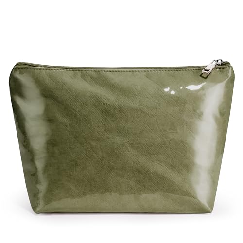 WLLWOO PVC Waterproof Makeup Bag Kraft Paper Cosmetic Bag Travel Toiletry Zipper Pouch Organizer for Women Purse - color: PVC-Olive Green