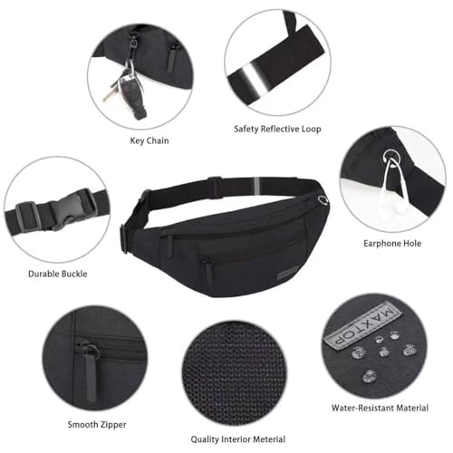 MAXTOP Large Crossbody Fanny Pack with 4-Zipper Pockets,Gifts for Enjoy Sports Festival Workout Traveling Running Casual Hands-Free Wallets Waist Pack Phone Bag Carrying All Phones - color: Black(4 Zipper Pockets), style: Large Fanny Pack(4 Zipper Pockets