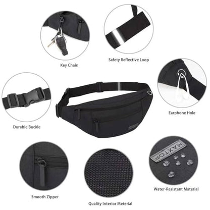 MAXTOP Large Crossbody Fanny Pack with 4-Zipper Pockets,Gifts for Enjoy Sports Festival Workout Traveling Running Casual Hands-Free Wallets Waist Pack Phone Bag Carrying All Phones - color: Black(4 Zipper Pockets), style: Large Fanny Pack(4 Zipper Pockets