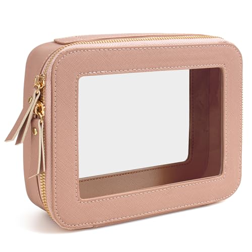 Clear Makeup Bag, Travel Cosmetic Organizer Case Waterproof Skincare Toiletry Bag with Zipper Portable Make Up Pouch Compact Car Organizer Bag for Essentials - color: Dark Pink, size: Standard