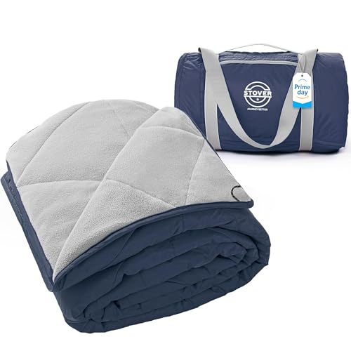 STOVER Large Waterproof Outdoor Stadium Blanket- Extra Thick Soft Fleece Camping Blanket for Travel, Picnics, Sports, Dogs 79"x55", Warm, Windproof, Sand-Proof, Lightweight, Packable (Victory Blue) - color: 01 - Victory Blue