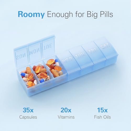 Barhon Large Weekly Pill Organizer, Big Vitamin Organizer Case for 7 Day, Travel Medicine Pill Box to Hold Various Supplements and Fish Oil, Sky Blue - color: Sky Blue
