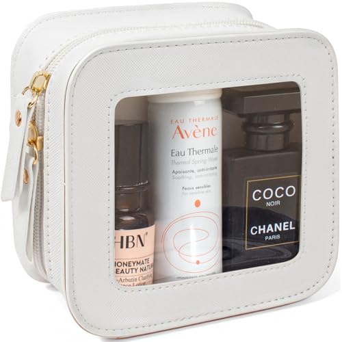 LETGO Small Clear Makeup Bag Travel Cosmetic Case Transparent Toiletry Bag,Portable Waterproof Sun Makeup Bag For Pool,Beach Toiletry Cosmetic Bag Beach Summer Vacation Essentials Bag(White, Mini) - color: White, size: Mini