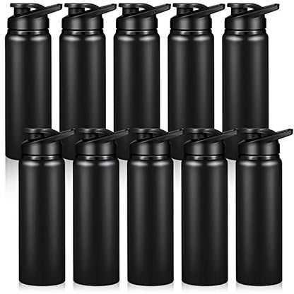 Chengu 10 Pcs 25oz Reusable Aluminum Water Bottle Bulk Lightweight Outdoor Sports Water Bottles Easy Carry Leak Proof for Travel Gym Camping Hiking Fishing, Snap Lid (Black) - style: Black