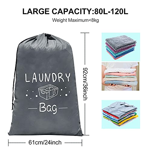 Sylfairy 2 Pack Extra Large Travel Laundry Bag, Dirty Clothes Organizer with Drawstring,Heavy Duty Travel Laundry Bags,Easy Fit a Laundry Hamper Travel Essentials - color: Grey+Blue