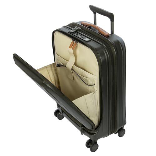 Bric's Taormina Ultra-Light Carry-On Spinner – Airline Approved Expandable Hard Shell Suitcase with TSA Lock, Anti-Tamper Zippers & Built-In USB Port - 21 Inch with Pocket, Olive - color: Olive, size: Carry-On w/ Front Pocket