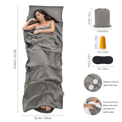 Sleeping Bag Liner,Travel Sheet & Adult Sleep Sack, Camping Sheets Travel Sleep Sack for Backpacking,Hotels & Hostels -Lightweight Single &Double Travel Sheet Camping Sheets - color: Single Gray 90x210cm