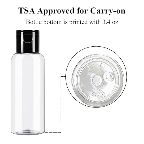 DNSEN 5 Pack 3.4 oz Travel Size Bottles for Toiletries TSA Approved Leak Proof Empty Refillable Liquid Containers with Labels