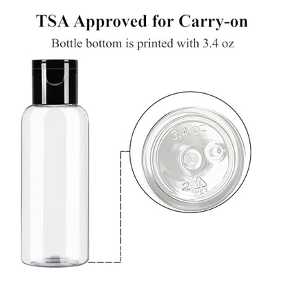 DNSEN 5 Pack 3.4 oz Travel Size Bottles for Toiletries TSA Approved Leak Proof Empty Refillable Liquid Containers with Labels