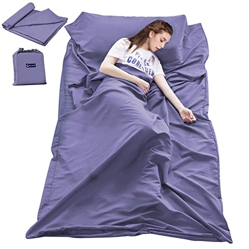 Sleeping Bag Liner Travel Sheets for Hotel Camping Sheets Travel Bed Sheets for Hotel Lightweight Single &Double Compact Sleeping Bag Sack Breathable Travel Sleeping Bag for Hotels Adult Compact Sacks - color: Grey Blue, size: 82.7 X 63 Inch