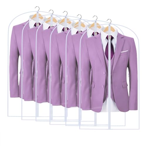 All Clear Garment Bags for Hanging Clothes, 40" (Set of 6) Suit Bags for Closet Storage, Plastic Dustproof Suit Cover Bags, Clothes Protectors Bag with zipper for Coats, Jackets, Shirts - color: White-All Clear, size: 24''X40''-6P