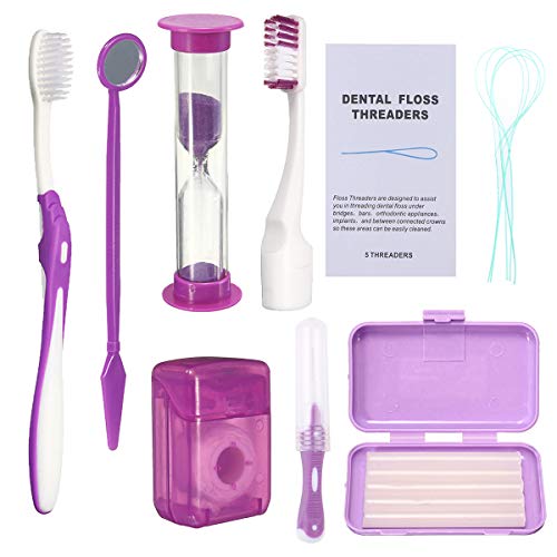 Braces Cleaning Kit for Teeth, Portable Orthodontic Toothbrush Kit Oral Care Dental Travel Kit - Interdental Brush Dental Wax Dental Floss Toothbrush Box (Purple) - color: Purple