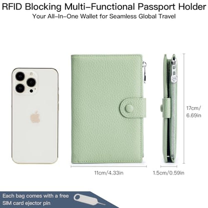 Genuine Leather RFID Blocking Passport Holder Wallet, Multi-Functional Travel Document Organizer with SIM Card Slots (Dark Khaki) - color: Dark Khaki