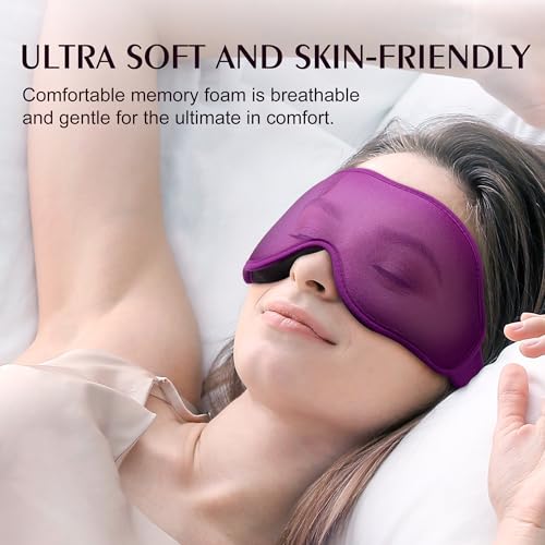 Sleep Eye Mask Blackout Lightweight: Side Sleep 3D Contoured for Lash Extensions - Zero Eye Pressure Adjustable Strap Washable (Cloud Black & Cloud Purple) - color: Cloud Black & Cloud Purple