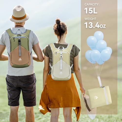 15L Small Hiking Backpack for Men Women Lightweight Packable Backpack Foldable Casual Daypack for Camping Travel Outdoor, Beige - color: Beige